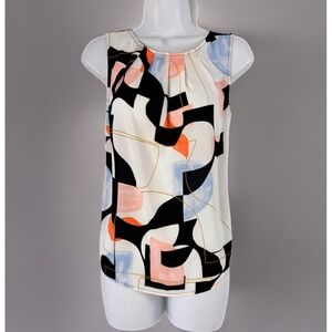 Worthington Sleeveless Blouse Top Women's XS Multicolor Abstract Print Button